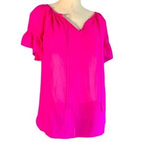 Womens Top Size XS Pink Ruffle Professional Business Casual Bold Bright Barbie